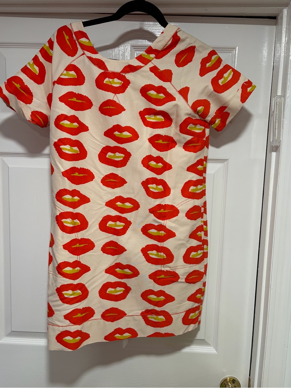 Essentials Cream Dress with Red and Yellow Lip Print